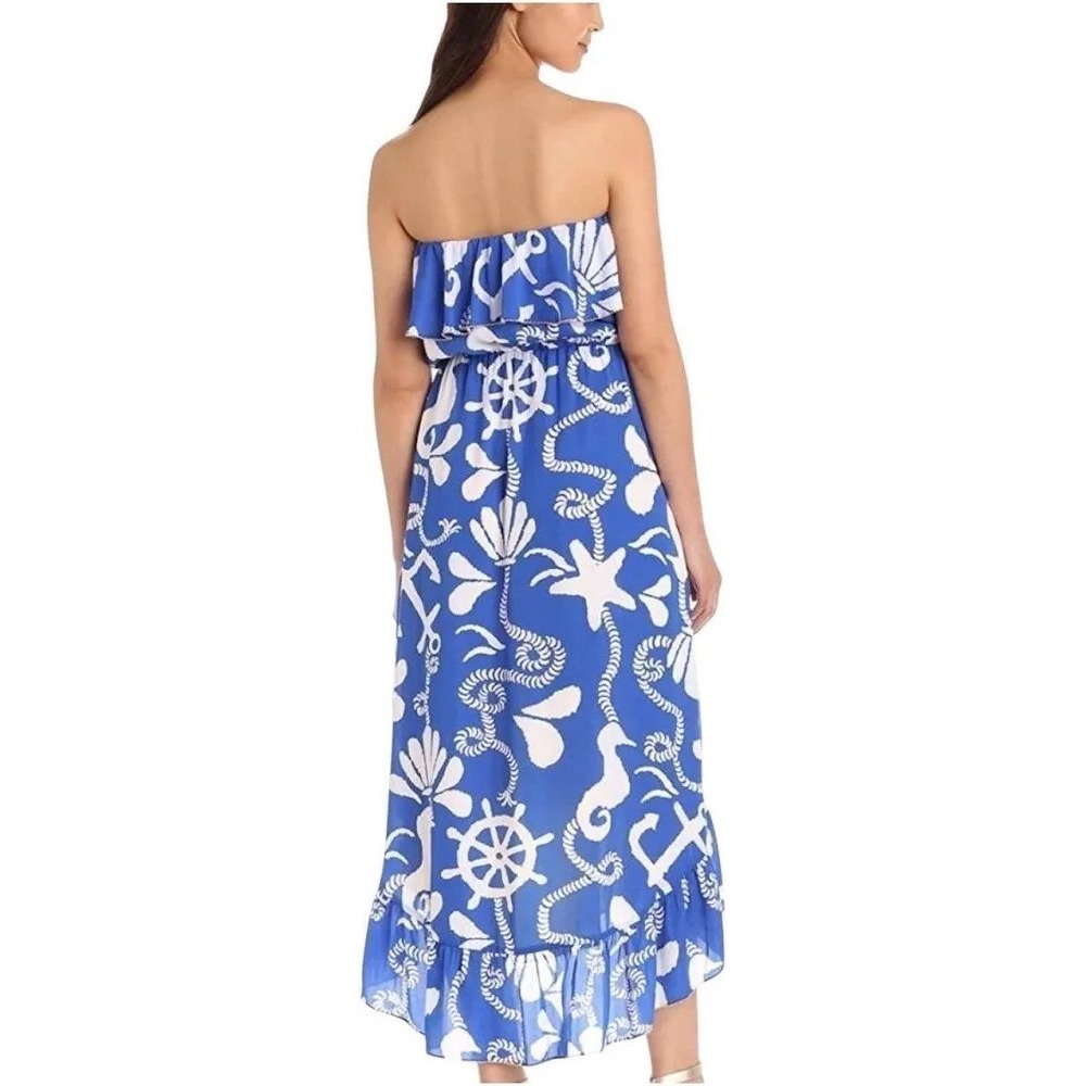 Lilly Pulitzer Strapless High-Low Nautical Anchor Dress Blue White Small - Picture 2 of 11